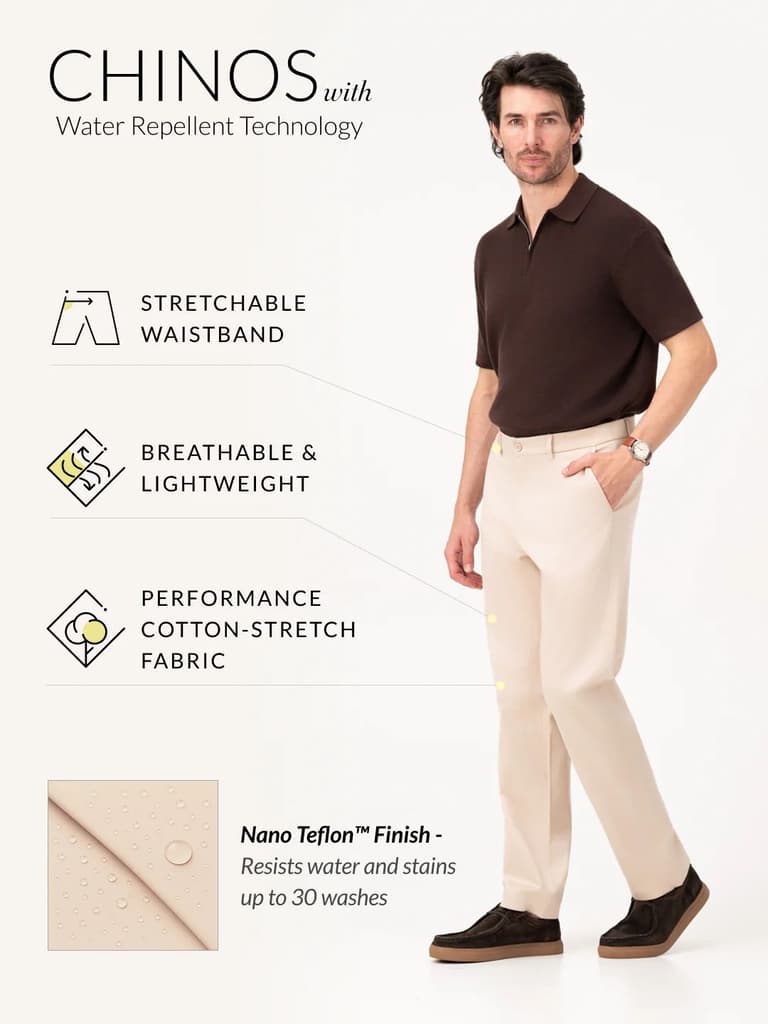 Lumora Cream Relaxed Fit Stretch Chinos for Men — photo 3