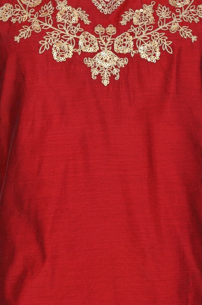 Maroon Yarn Dyed Zari Embroidered Straight Chanderi Kurta — photo 2