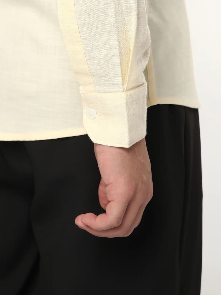 Men's Tender Yellow Linen Blend Full Sleeve Relaxed Fit Casual Solid Shirt — photo 5
