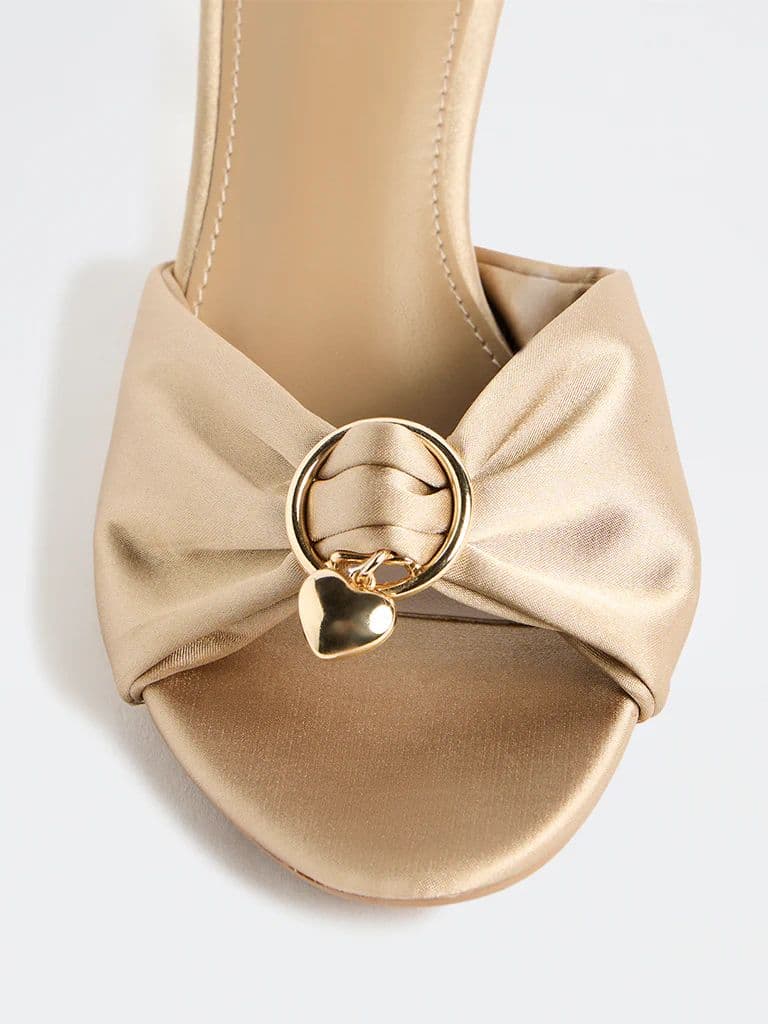 LUNA BLU Champagne Satin Heart-Detail Heel-Sandals — photo 4