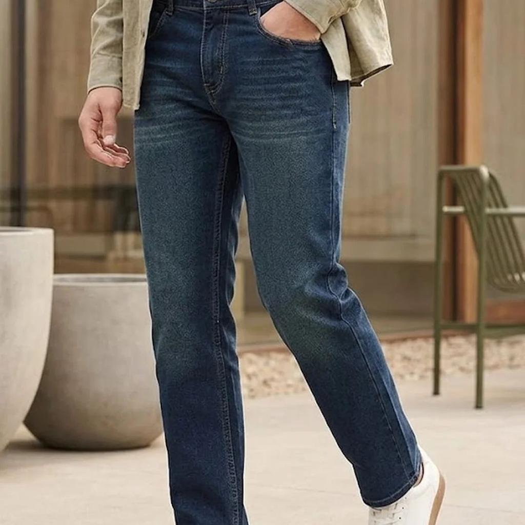 Men's Blue Regular Fit Whisker Wash Yellow Tint Denim Jeans Stretchable