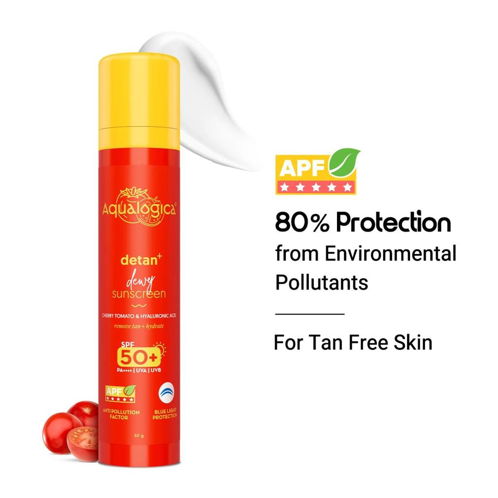 Detan+ Dewy Sunscreen In-Vivo Tested SPF 50+ PA++++ with Cherry Tomato & HA - 50 g