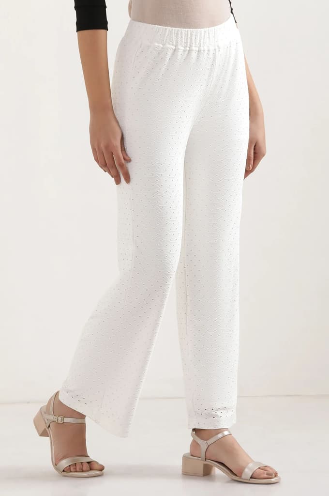 White Solid Straight Fit Palazzo With Elasticated Waist — photo 5