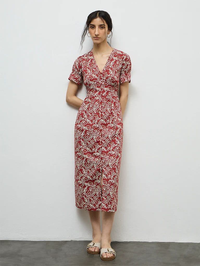Bombay Paisley Rust Printed Cotton A-Line Dress