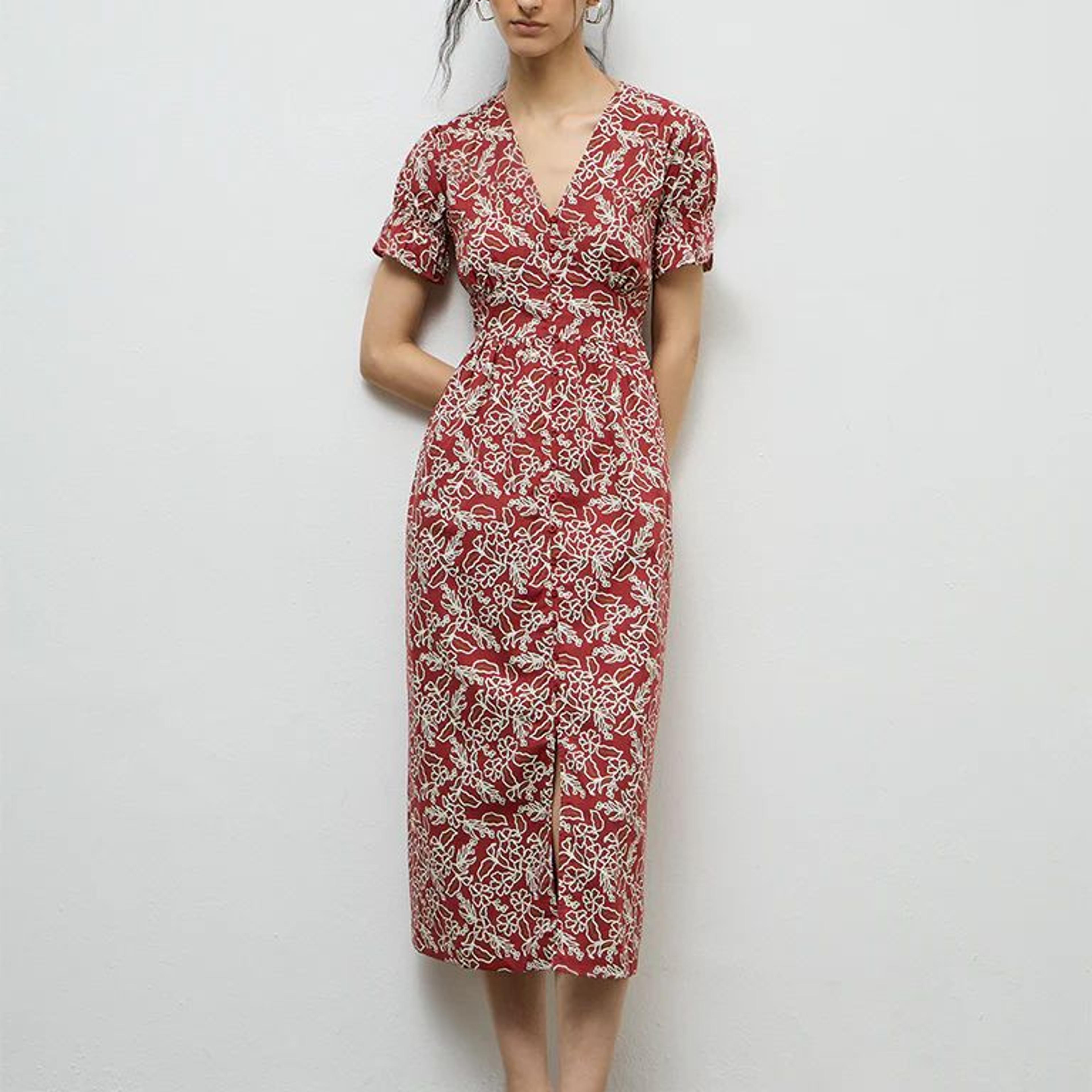 Bombay Paisley Rust Printed Cotton A-Line Dress