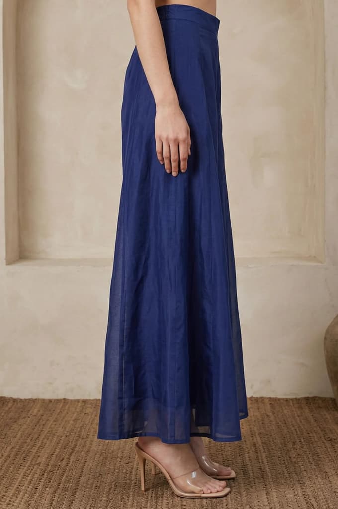 Navy Blue Solid Chanderi Flared Ankle Length Cullotes — photo 4