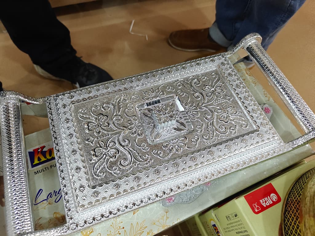Silver Tray with Design | Serving Tray | Metal | Silver