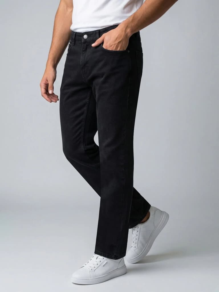 Men's Black Relaxed Fit Washed Denim Jeans Non-Stretchable — photo 2