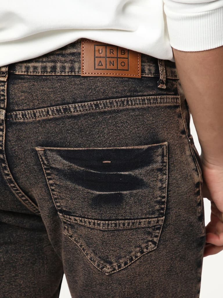 Men's Light Brown Regular Fit Acid Washed Denim Jeans Stretchable — photo 6