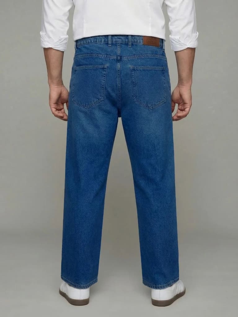 Plus Men's Blue Relaxed Fit Washed Denim Jeans Non-Stretchable — photo 3