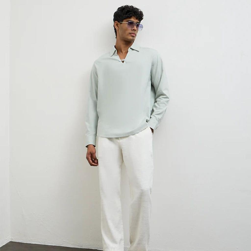 ETA Light Teal Relaxed-Fit Cotton-Blend Shirt