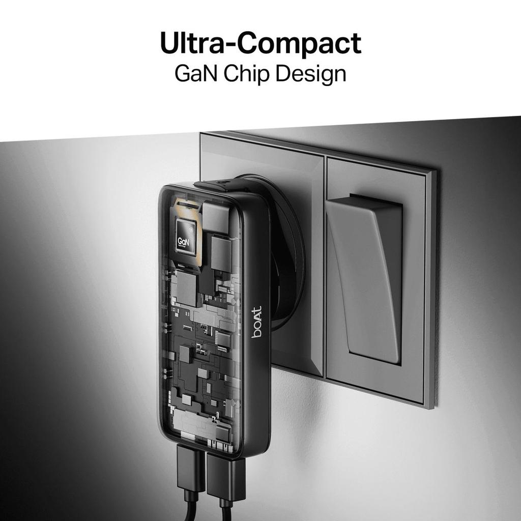boAt 65W GaN Nano Charger | 65W Fast Charger with GaN Chip, Smart IC Protection & Dual-Port Charging