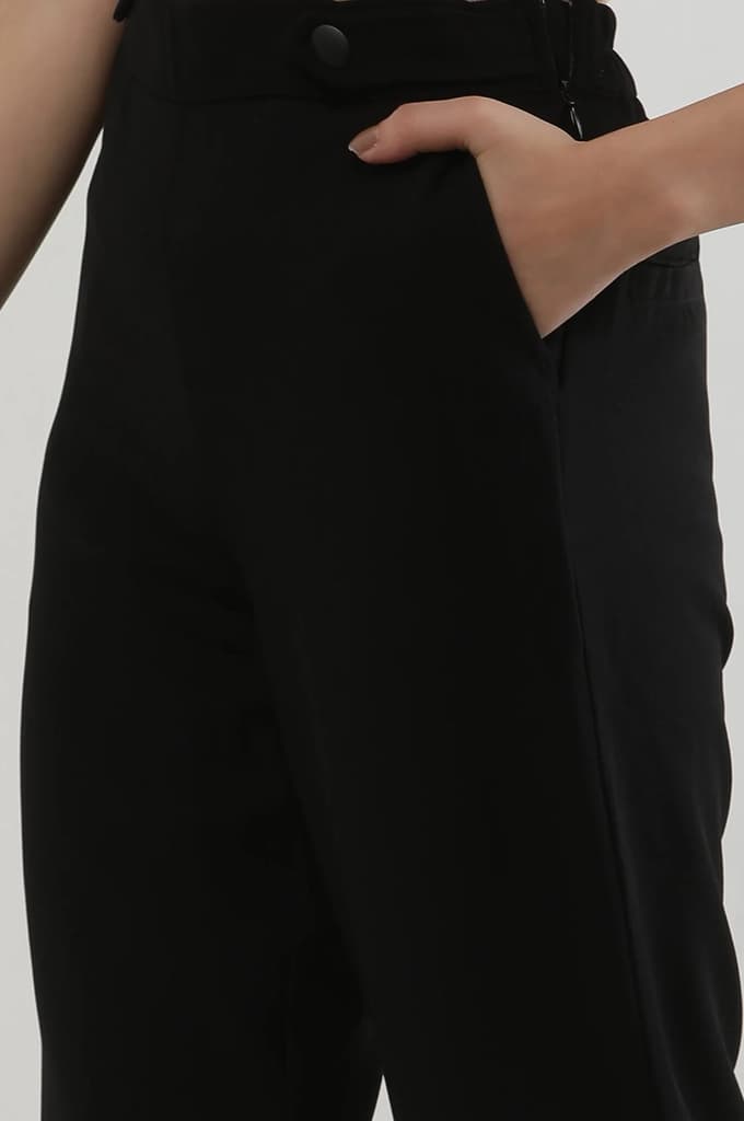 Black Solid Straight Fit Woven Pants With Zipper Closure — photo 8