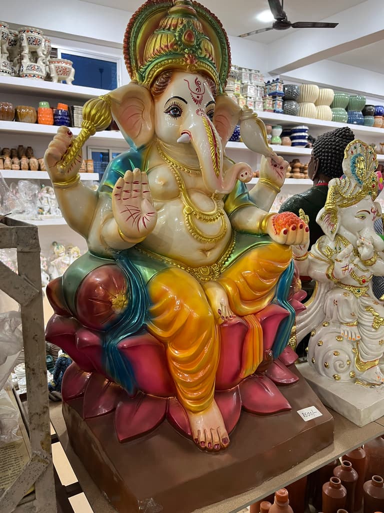 Ganesh Statue | Sculpture | Ceramic | Gold, Green, Pink, Yellow