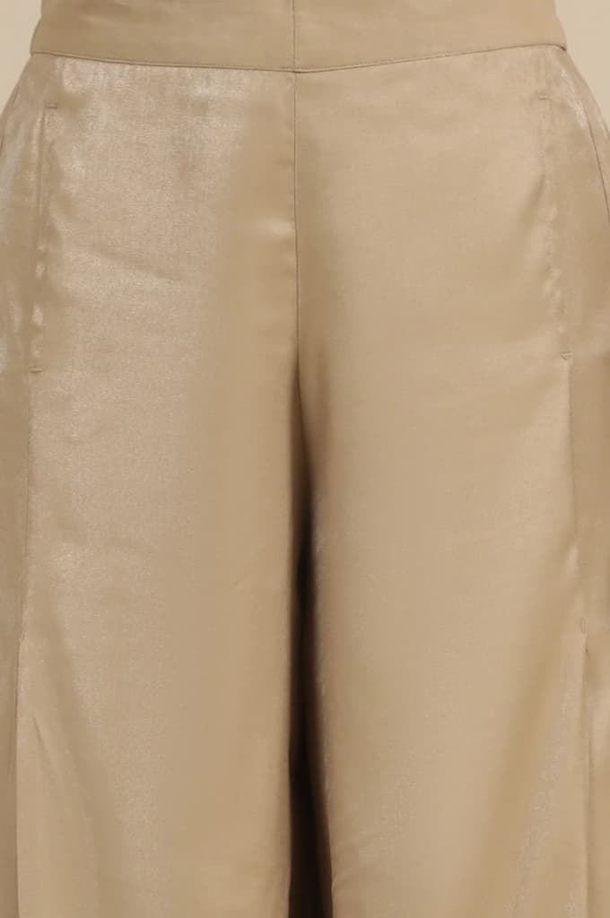 Gold Solid Flared Rayon Palazzo With Pleated Detail — photo 6