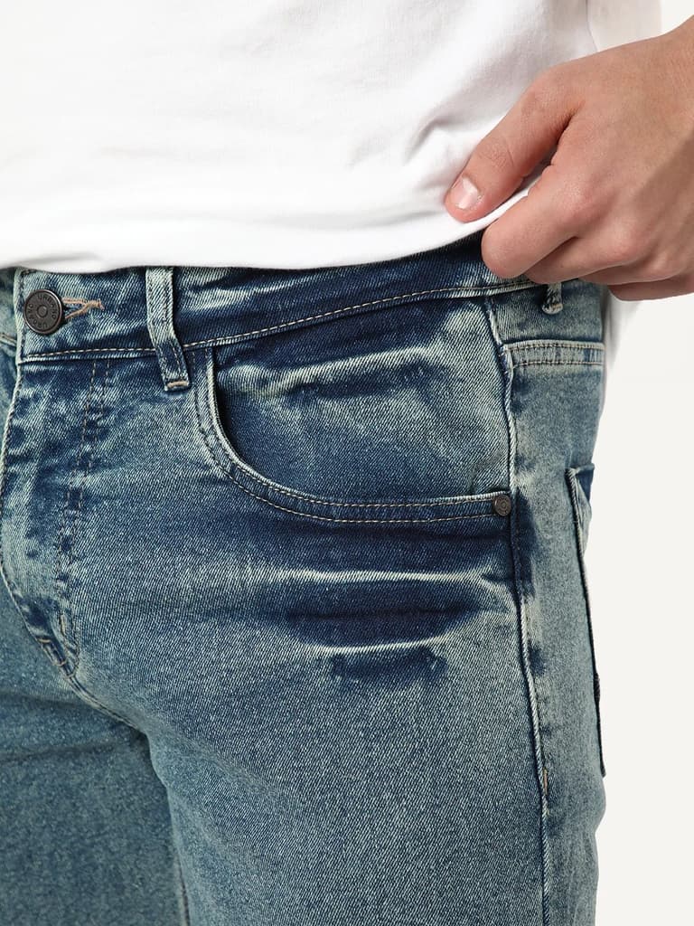 Men's Ice Blue Regular Fit Acid Washed Denim Jeans Stretchable — photo 5