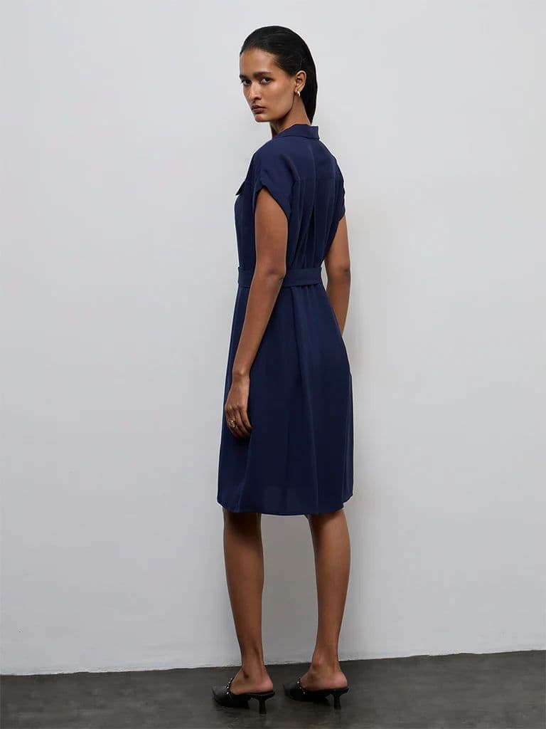 Wardrobe Navy Solid Shirt Dress with Belt — photo 4