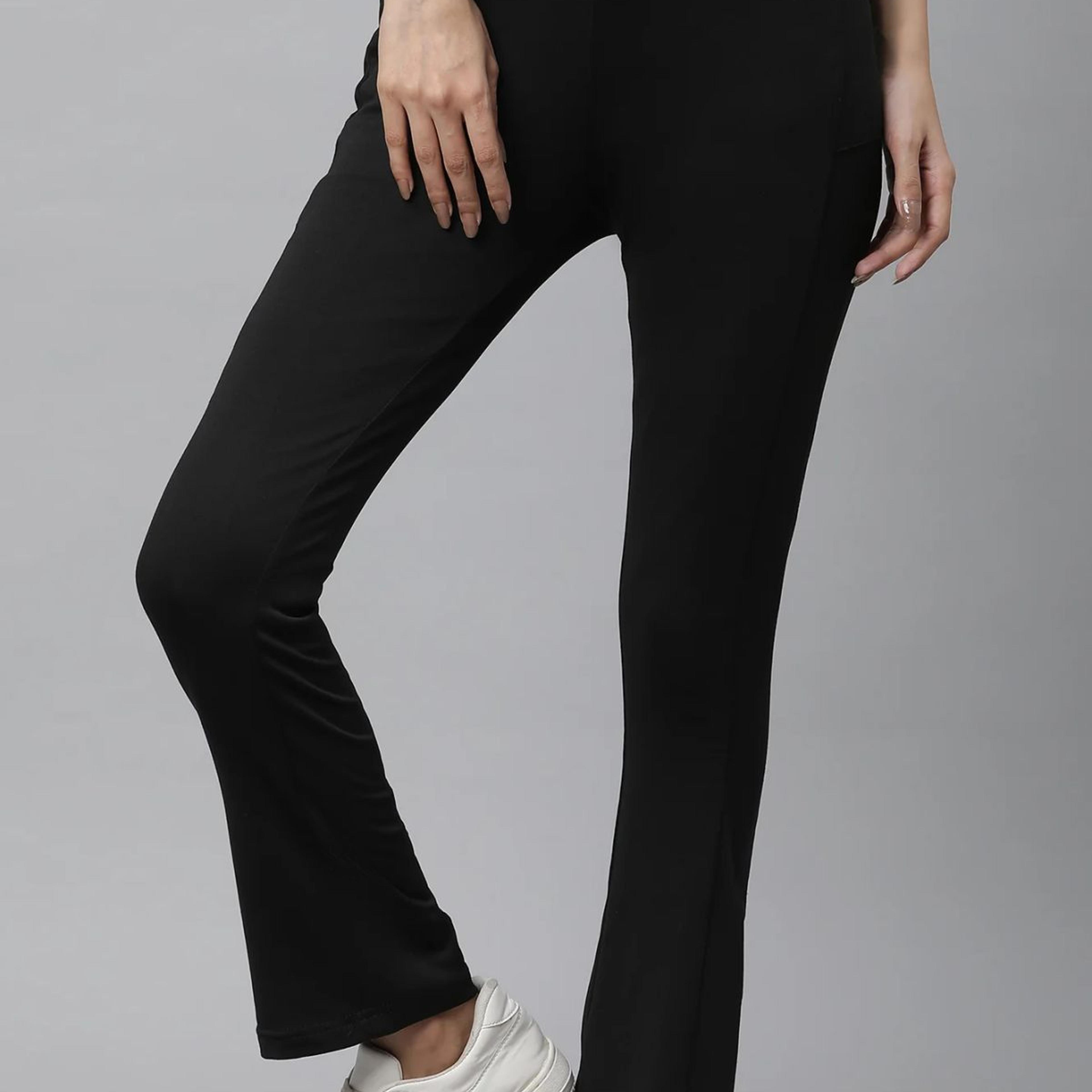 Black Solid Boot Cut Pants With Drawstring