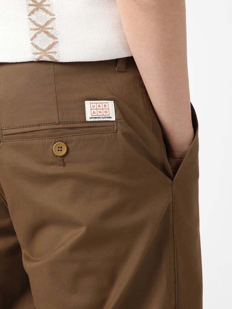Men's Brown Cotton Regular Fit Casual Chinos Trousers Stretch — photo 5