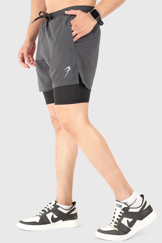 2 in 1 5" Compression Shorts Coal — photo 2