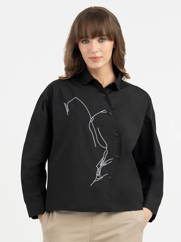 Shirts for Women in Black | Casual Cotton Shirt