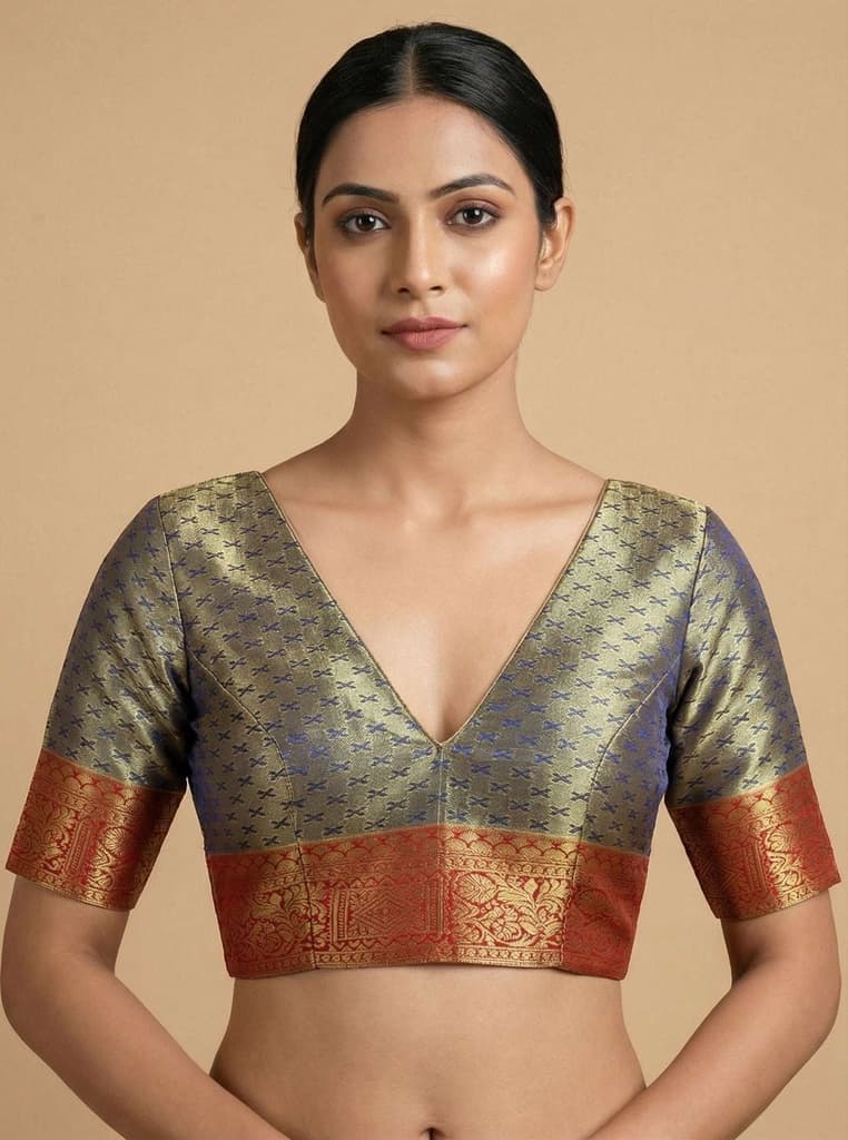 MIMOSA Women's Woven Design Kanjivaram Style Art Silk Saree with Blouse Piece - Navy Blue (SA00002734NVFREE) — photo 5