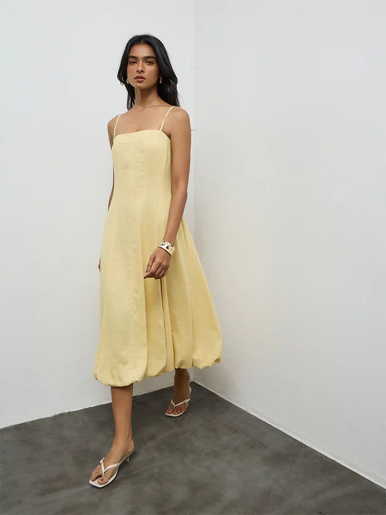 LOV Yellow Linen-Blend Balloon Dress — photo 2