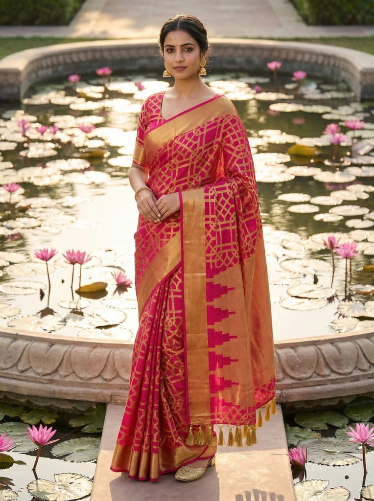 MIMOSA Women's Woven Design Banarasi Style Art Silk Saree with Blouse Piece - Rani ( SA00003121RNFREE ) — Default Title