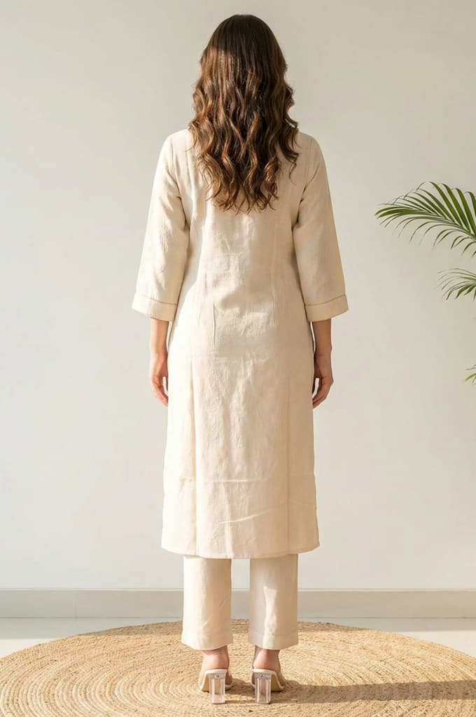 Off White Chikankari Rayon Straight Kurta with Pants Co-ord Set — photo 4