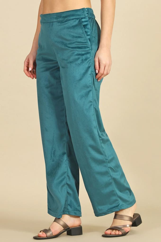 Green Solid Straight Fit Pants with YKK Zipper — photo 4