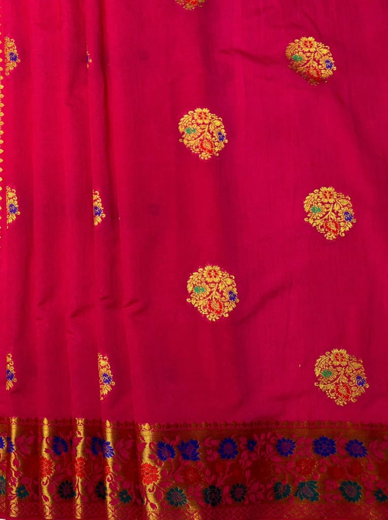 MIMOSA Women's Woven Design Paithani Style Raw Silk Saree with Blouse Piece - Rani ( SA00003127RNFREE ) — photo 6