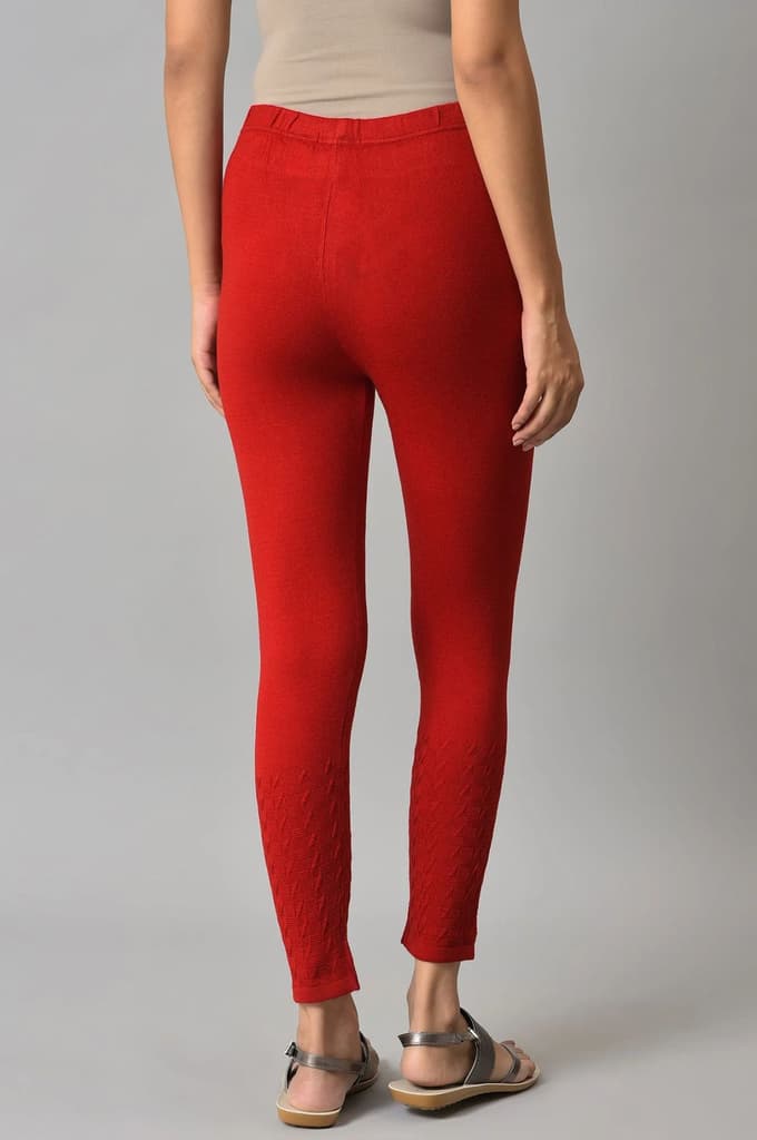 Red Solid Skinny Tights With Elasticated Waistband — photo 2