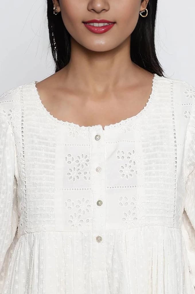 White Schiffli Embroidered Flared Cotton Dress — photo 3
