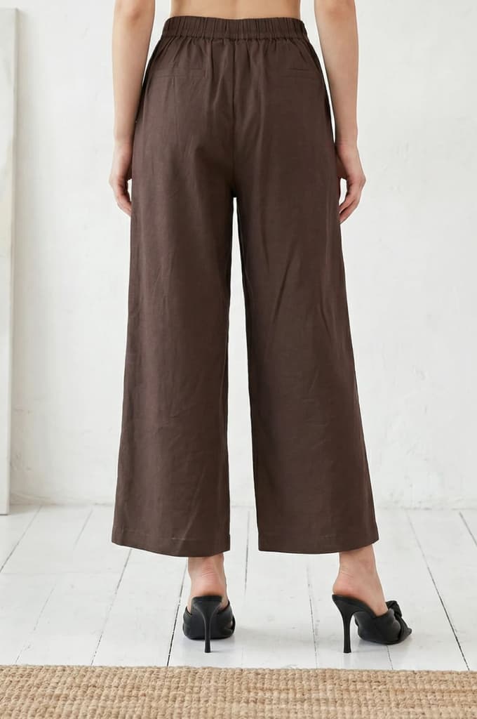 Navy Blue Solid Wide Leg Ankle Length High Rise Pants — photo 5