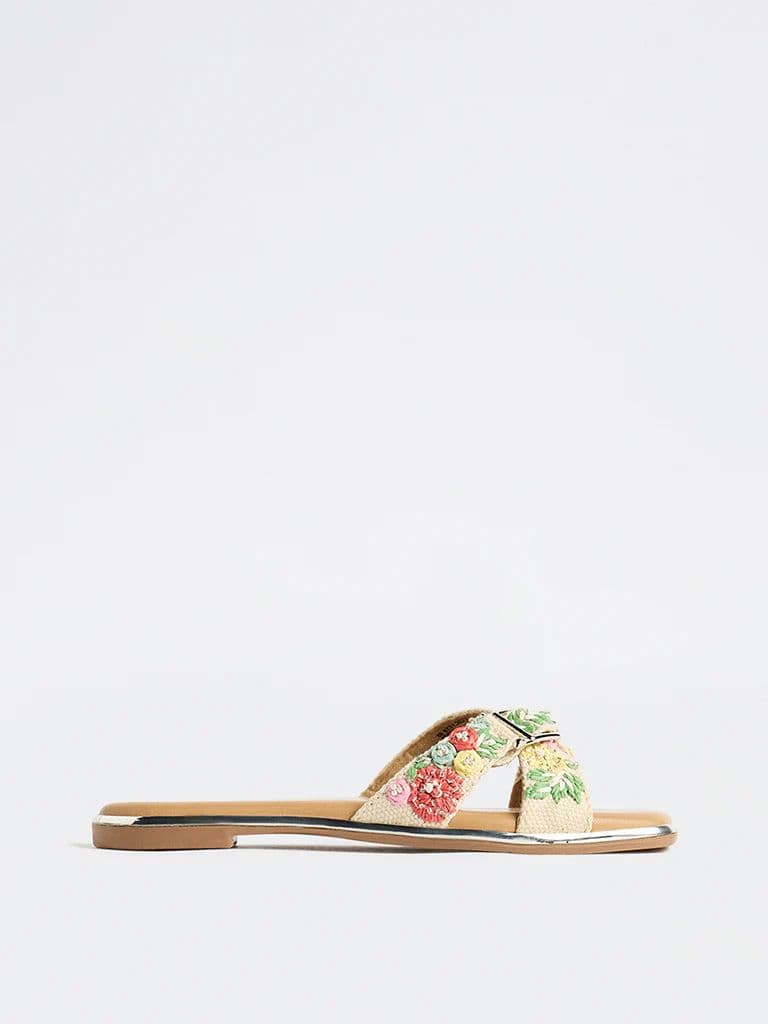 LUNA BLU Multicolor Floral-Embroidered Cross-Strap Slides — photo 3
