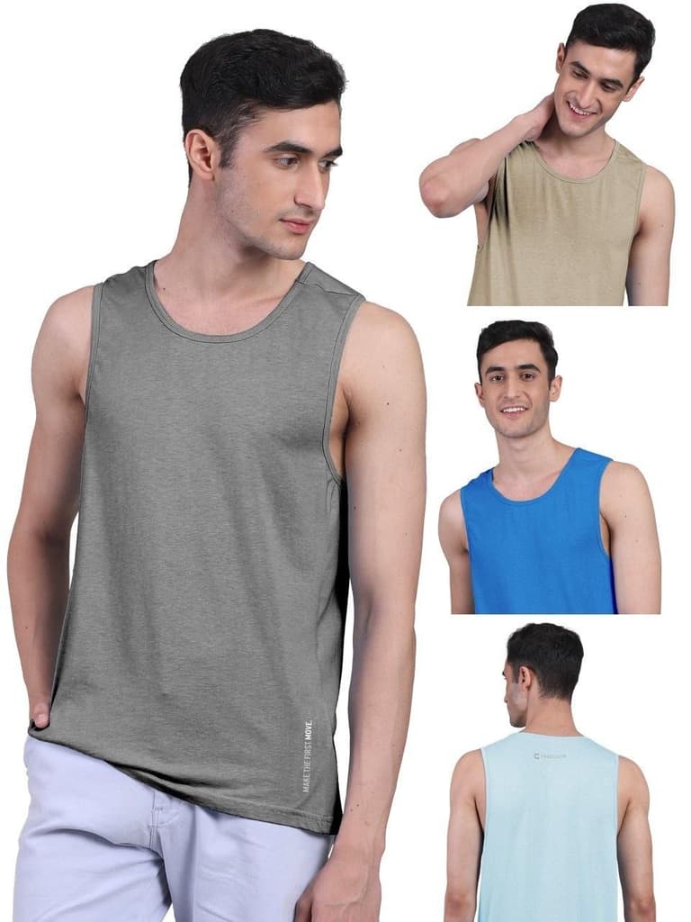 Twin Skin Organic Bamboo Vest - Active Fit (Pack of 4) — Iron Charcoal; Beach Sand; Pilot Blue; Chalk Blue / S / Men