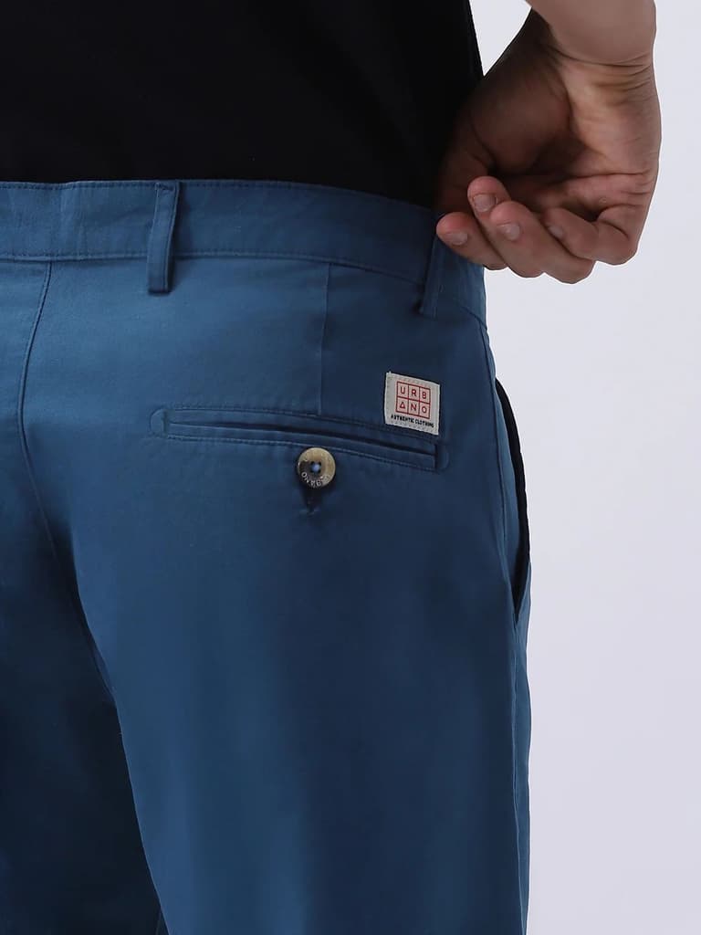 Men's Royal Blue Cotton Regular Fit Casual Chinos Trousers Stretch — photo 7