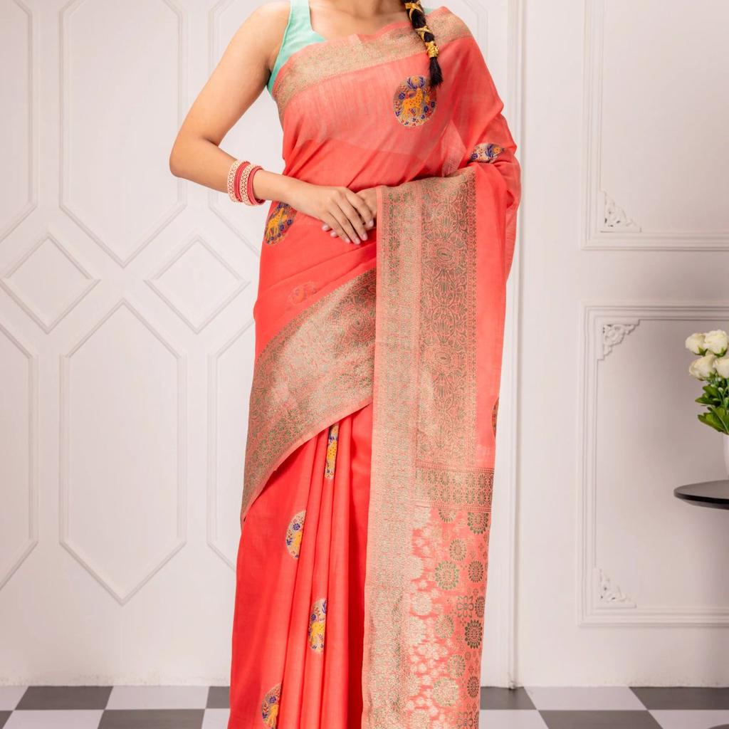 Mimosa Women's Woven Design Banarasi Style Art Silk Saree With Blouse Piece : SA00001758GJFREE