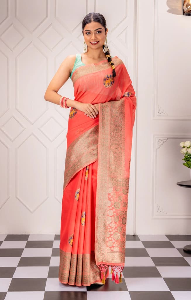 Mimosa Women's Woven Design Banarasi Style Art Silk Saree With Blouse Piece : SA00001758GJFREE — Gajjari