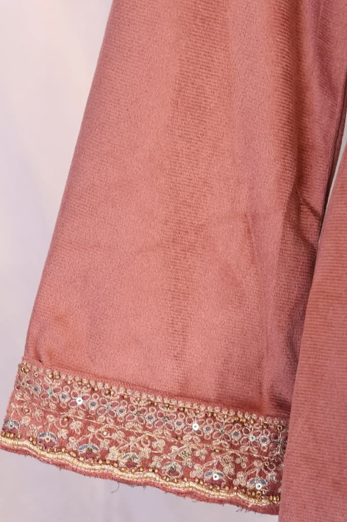 Pink Solid Embroidered Straight Kurta with Flared Pants and Dupatta Set — photo 2