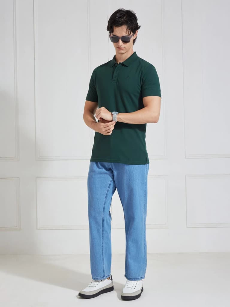 Men's Green Solid Polo Collar T-Shirt — photo 5