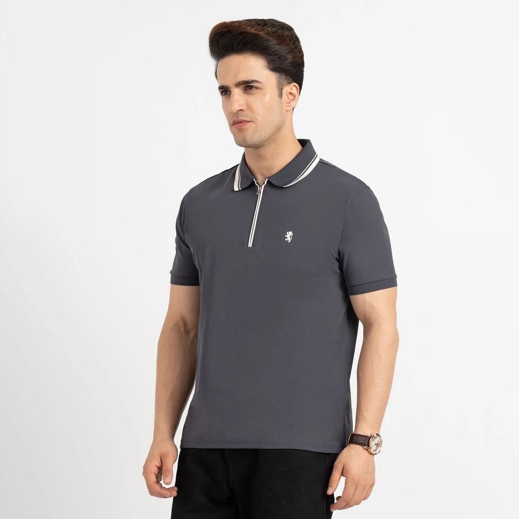 T Shirts for Men in Charcoal Grey | Polo Half Sleeve T Shirt — photo 2