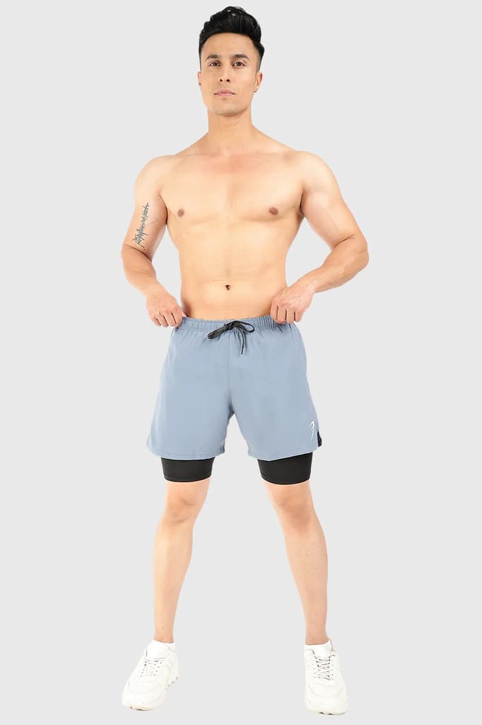 2 in 1 5" Compression Shorts Light Grey — photo 2