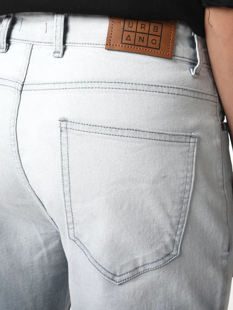 Men's Light Grey Straight Fit Heavy Washed Faded Denim Jeans Stretchable — photo 7