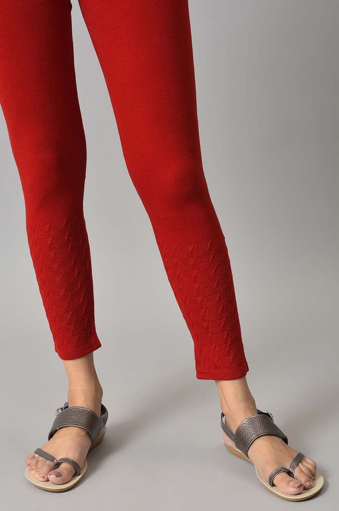 Red Solid Skinny Tights With Elasticated Waistband — photo 8