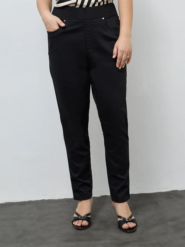 Gia Black Solid High-Rise Cotton-Blend Jeggings — photo 2