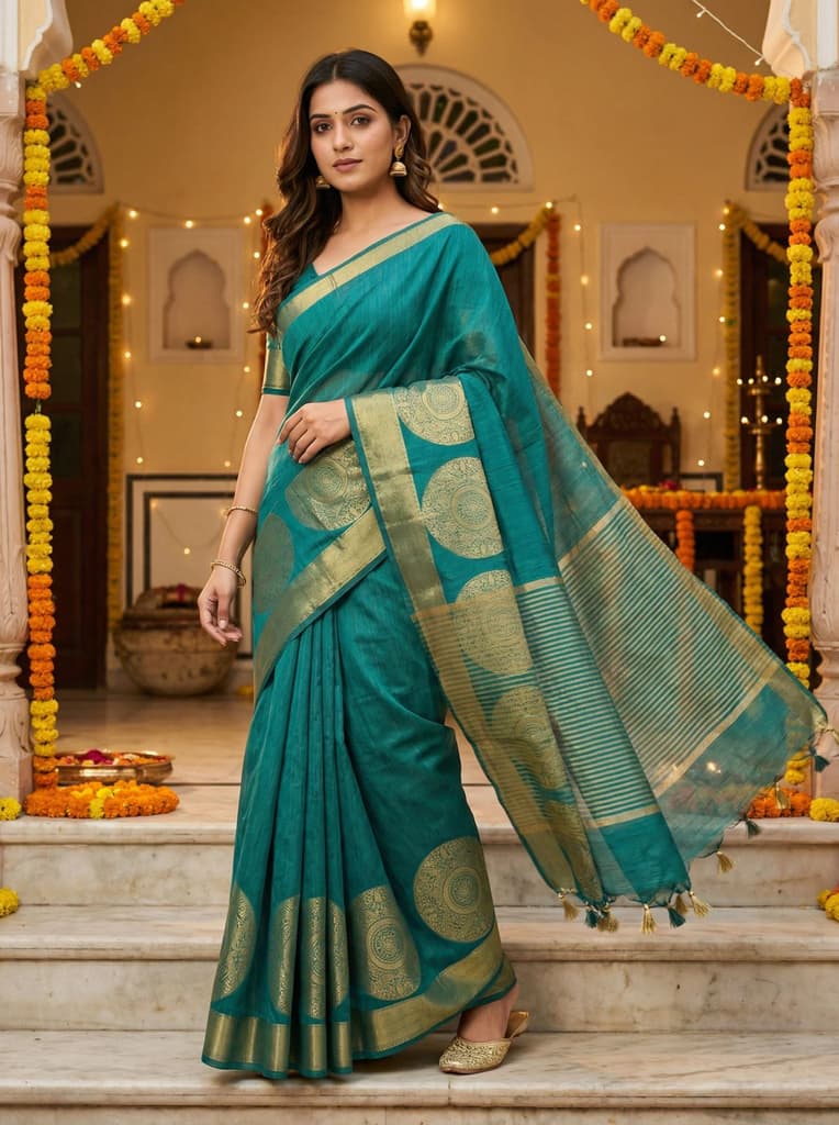MIMOSA Women's Woven Design Kanjivaram Style Art Silk Saree with Blouse Piece - Rama ( SA00003148RMFREE ) — photo 2
