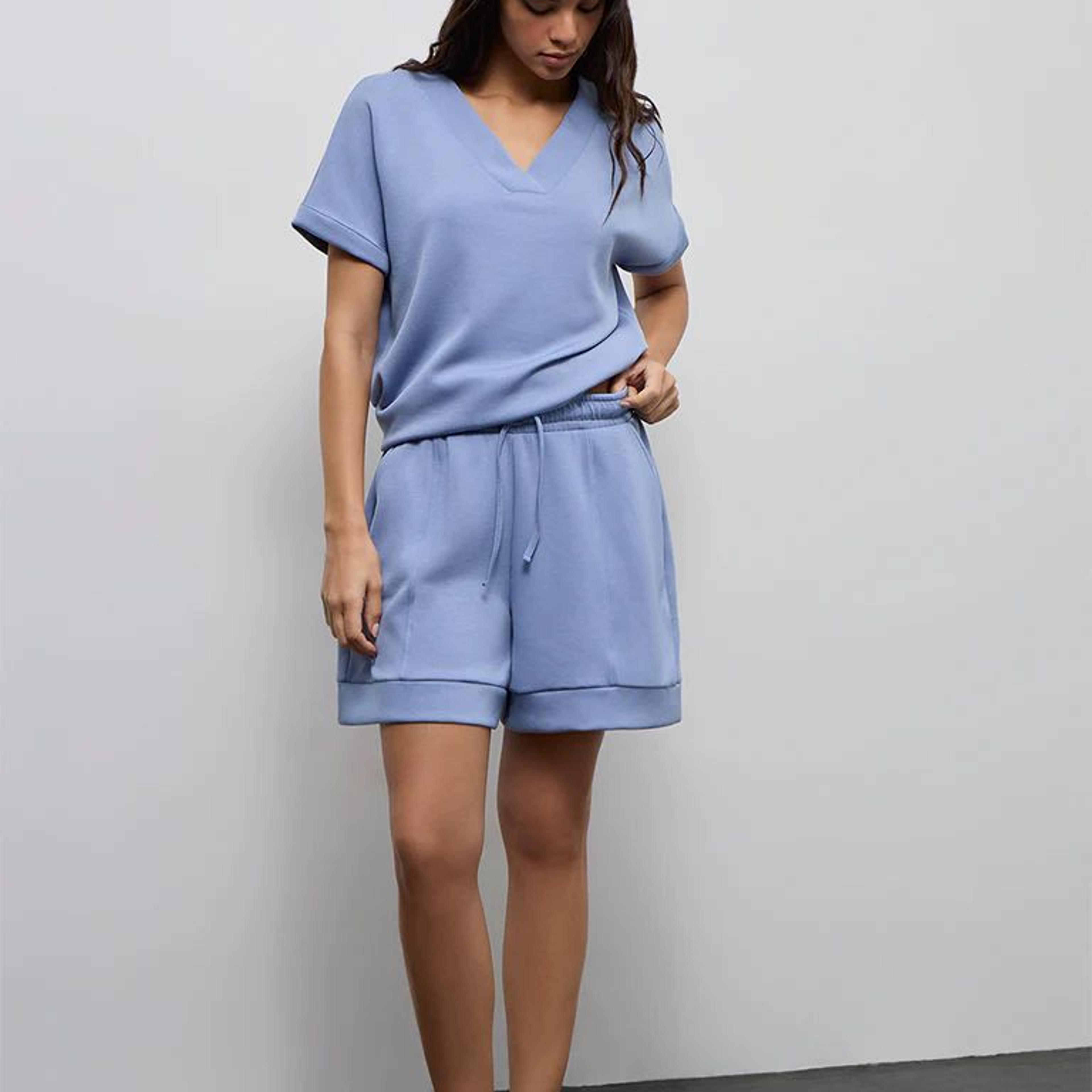 Wunderlove Dusty Blue Solid High-Rise Shorts