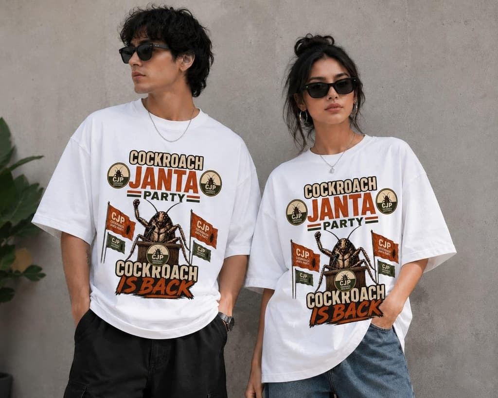 Oversized T-Shirt for Men & Women | 190 GMS Cotton Bio Washed Tee | Trendy T-Shirt for Unisex | Cockroach Janta Party Tshirt | — White