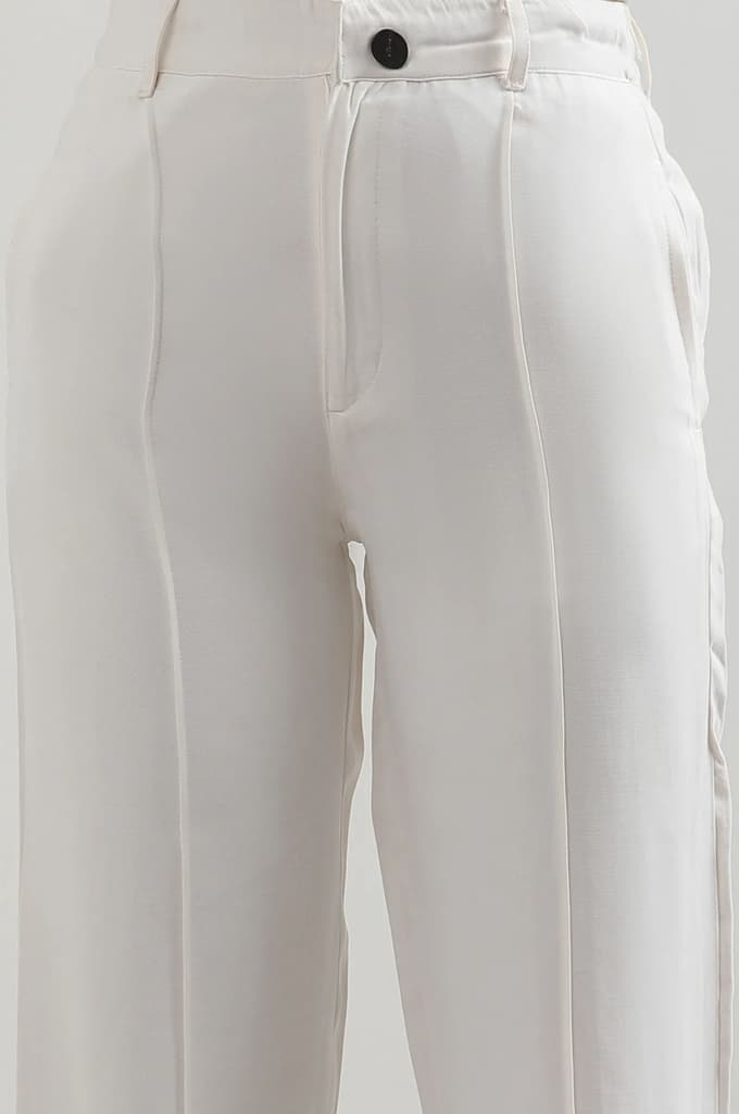 White Solid Straight Fit Rayon Pants — photo 6
